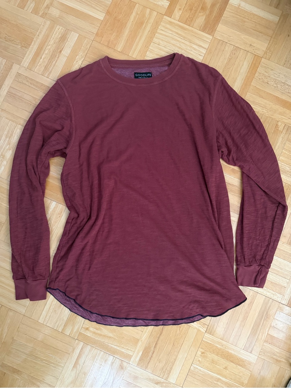 Goodlife Tri-Blend Long Sleeve Scallop Crew Burgundy Port Men’s XL Made USA